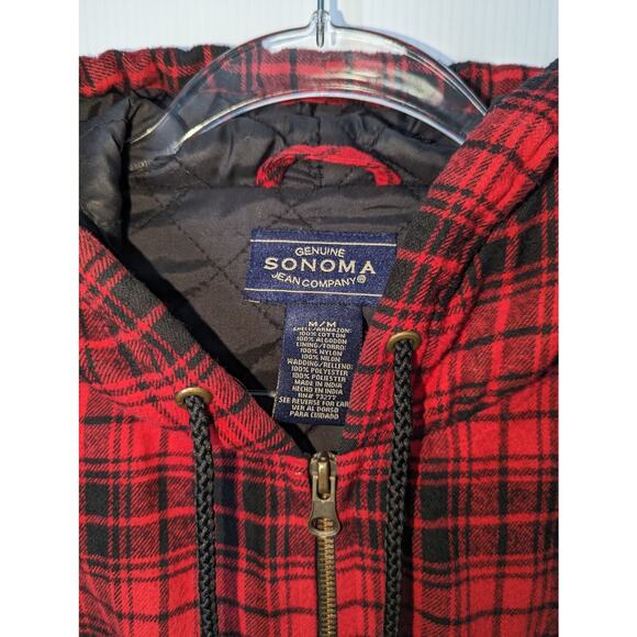 Vintage 90's Y2K Sonoma Red Black Plaid Hooded Shacket Jacket Zip Fully Lined - Picture 5 of 7